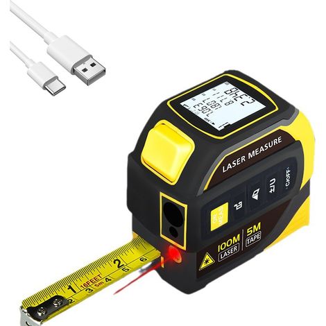 5-Meter-Laser-Maßband, 100-Meter-Laser-Entfernungsmesser, Laser-Fadenkreuz LCD-Display 8 Messmodi Elektronische Zweiachsen-Winkelverstellung (1/5)