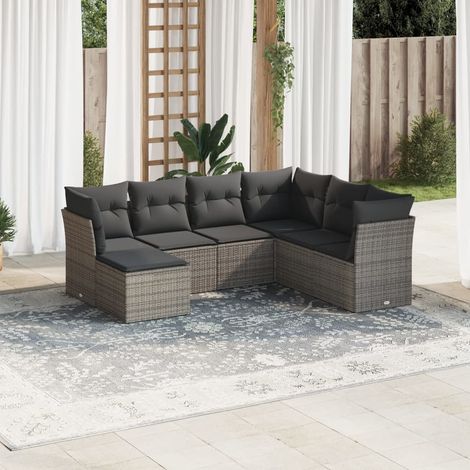 7-tlg. Garten-Sofagarnitur mit Kissen Grau Poly Rattan vidaXL (1/3)