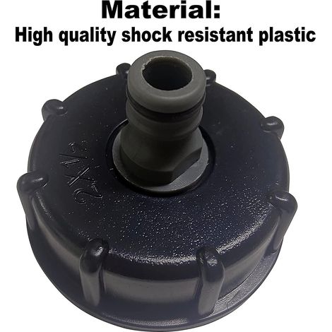 Bouchon de raccord pour cuve IBC noir avec sortie 1/2" et entrée 60 mm - Raccord IBC S60x6 (1/3)