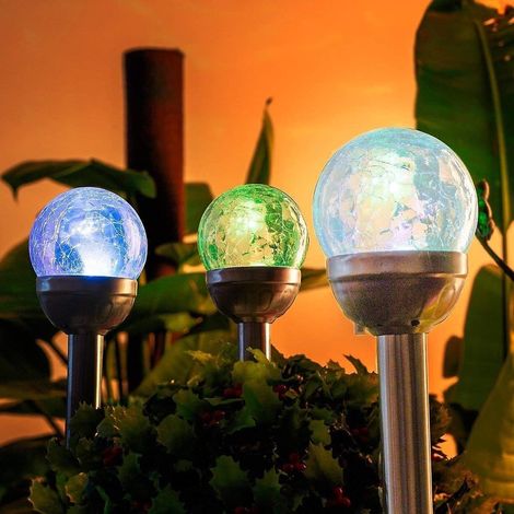 Lampes solaires d'extérieur, boules de verre craquelé, double éclairage LED pour jardin, éclairage paysager/de chemin. (1/5)