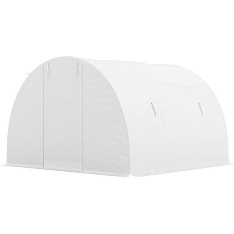 Serre de jardin tunnel 9 m² - 4 fenêtres, porte zippée enroulable, châssis acier galvanisé, bâche PE 3x3x2 m blanc (1/5)