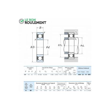 Roulement à billes 61920-DDU-NSK