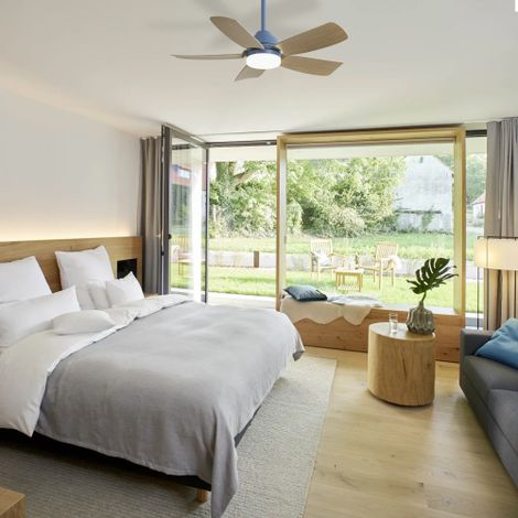 Ventilateur de plafond 42" (106 cm) avec lumière LED-5 pales en ABS - Moteur DC Silencieux et Réversible - Télécommande -Blanc - Pour Salon, Intérieur