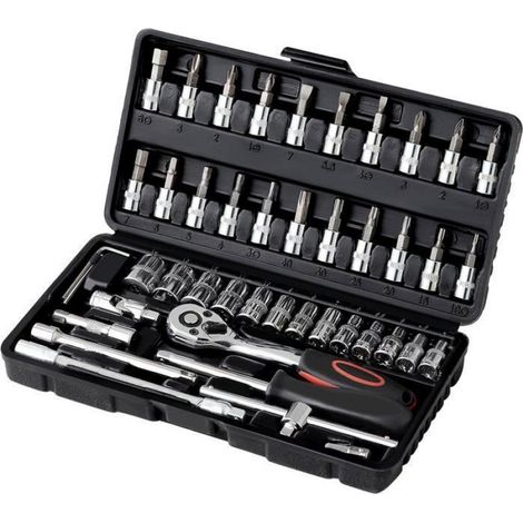Clé À Cliquet - Douille Ensemble 46 Pièces - 1/4 Pouces 72 Dents - Boîte À Outils Mécanique - Chrome Cr-V (1/4)