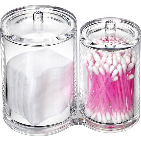 MINKUROW Scatola Portaoggetti In Acrilico - Utilizzabile Come Scatola Per Bastoncini Di Cotone E Dispenser Per Bastoncini Di Cotone - Due Spazi Diversi Collegati E Con Pratico Coperchio - Trasparente (1/4)