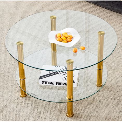 Couchtisch 2 Ebenen Glas Metall Gold Ø70 cm Wohnzimmer OKMYHOME (1/5)
