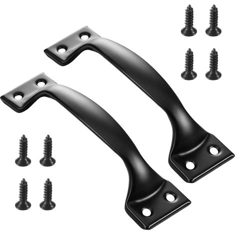 Lot de 2 poignées de porte de garage en métal noir de 12,7 cm avec vis pour extérieur, tiroir, abri, brise-vue, clôture (1/5)