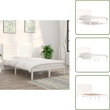 The Living Store Cadre de lit sans matelas blanc 135x190 cm bois massif - Sommier en bois (1/5)