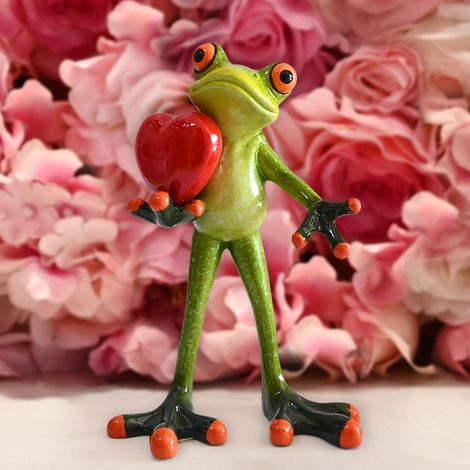 Figurine de grenouille amusante avec cœur rouge - Petite statuette décorative de collection pour la Saint-Valentin, idéale pour maman, femme ou fille, pour la maison, le bureau ou une étagère.