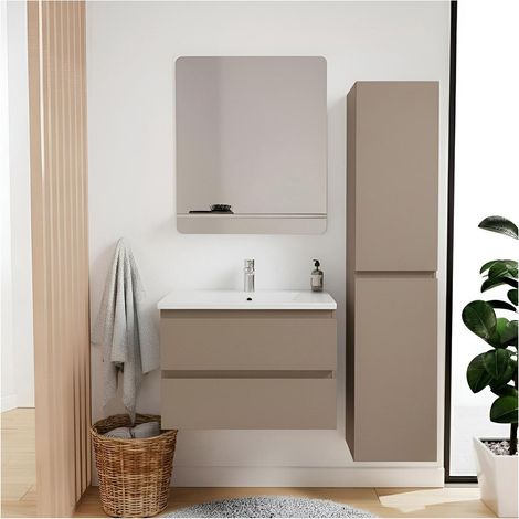 Einzelwaschtisch-Set 60 cm + Wasserhahn + Spiegel + SORRENTO-Säule