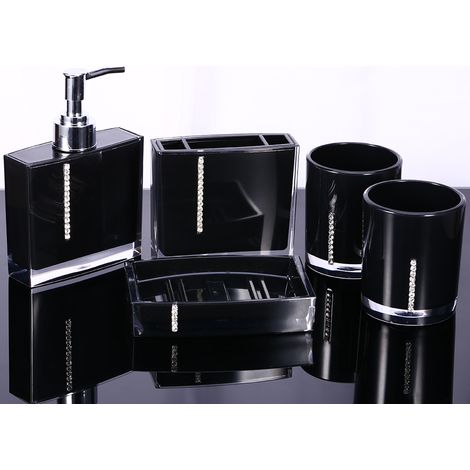 Ensemble de 5 accessoires salle de bain en acrylique : porte-savon, porte-brosse à dents, verre et flacon