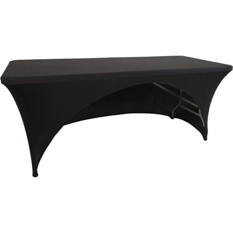 1.8m Stretch Tablecloths for Rectangular Tables with Open Back, Rectangular Patio Table Covers in Spandex, Wedding, Party, Kitchen, Beauty Event Decoration - Black (1/5)