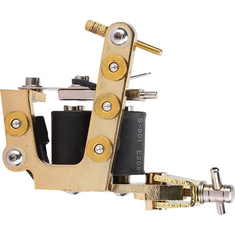 Machine à tatouer professionnelle à bobine en alliage avec un moteur puissant, adaptée au traçage et à l'ombrage, couleur or. (1/5)