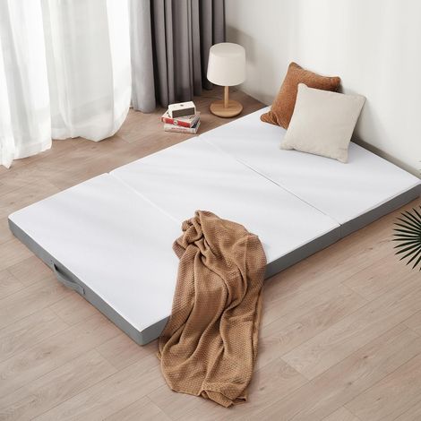Matelas Pliable 90 x 195 x 10 cm, Housse Souple, Matelas de Sol, Éponge Haute densité, dureté H3 (1/5)