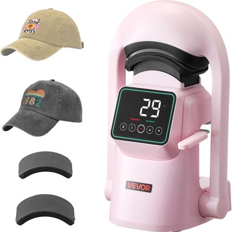 VEVOR Macchina per Pressa a Caldo per Cappelli con 2 Piastre Intercambiabili, Apertura Rilascio Automatici, Touchscreen per Controllo di Tempo Temperatura, Stampa a Termico per Cappellini, Rosa