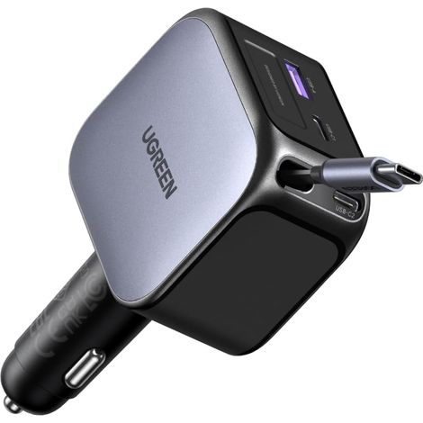 Chargeur Allume Cigare USB C Rétractable 100W Chargeur Voiture Prise Allume Cigare Charge Rapide Compatible avec 17 16 15 14 MacBook M5 M4 M3 M2 M1 iPad Galaxy S26 (1/5)