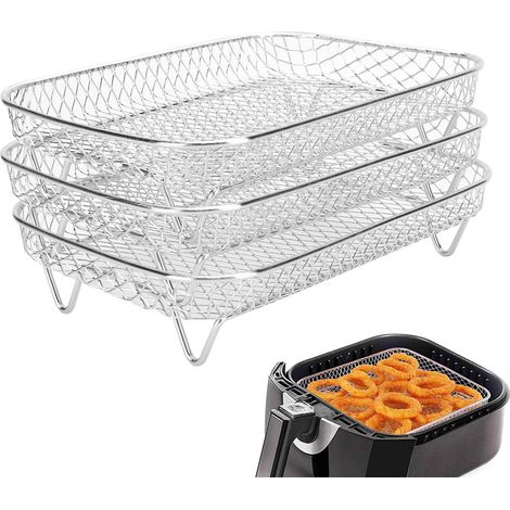 Accessoires pour friteuse à air : panier vapeur à 3 niveaux en acier inoxydable, panier de déshydratation empilable et panier à fruits. (1/5)