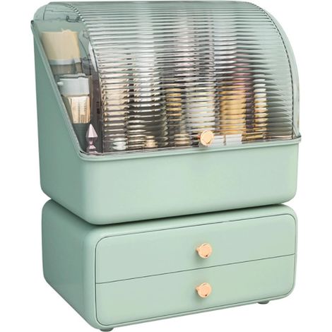 Staubdichte Box mit Deckel und 2 Schubladen, Kosmetikaufbewahrung für Schlafzimmer, Badezimmer oder Schminktisch.