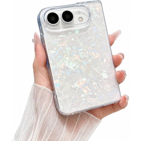 Étui pliable pour iPhone 18 Duo, face et dos, motif coquillage, bracelet, jaune (étui seul). (1/5)