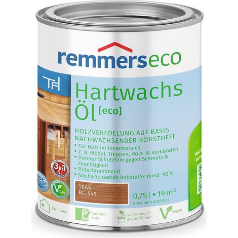 Remmers Hartwachs-Öl [eco] teak, 0,75 Liter, Hartwachsöl für innen, natürliche Basis, Beize, Öl und Versiegelung in einem, nachhaltig, vegan