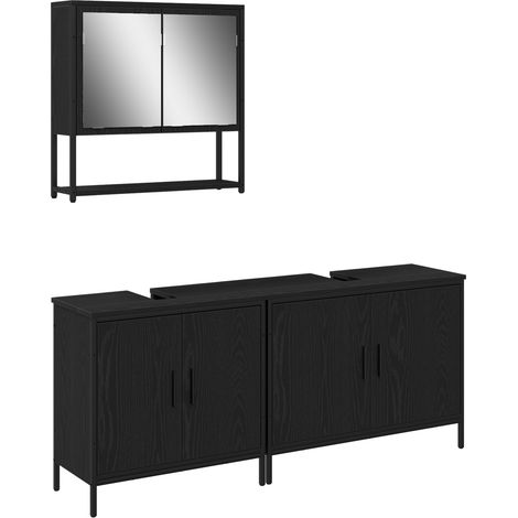 Ensemble de mobilier de salle de bain avec étagère 3 pcs Noir (1/5)