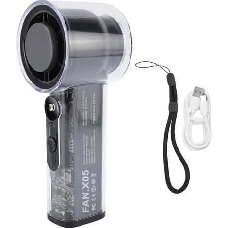 Portable Turbo Fan with Continuous Adjustment, Digital Display, Quiet Operation, Small Personal Cooling for Travel, Beach, Camping, Home, Black (1/5)