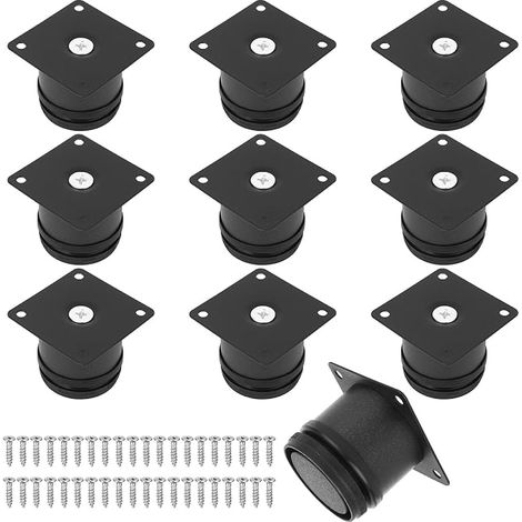 10 Pcs 5cm Pied de Meuble Reglable 0-10mm, Pied Meuble Reglable, Pieds de Table de Nivellement en acier inox, Pieds de Meubles Réglables pour Chaises Lit Canapé Placard Armoires, Noir, avec 40 vis (1/5)