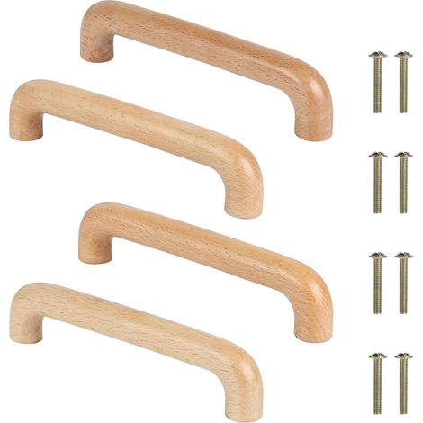 4 Pièces Poignée Meuble Bois, 128mm Poignées d'Armoire en Bois, Poignée Tiroir Bois Arcade avec Vis pour Tiroir Armoire Armoire Meuble