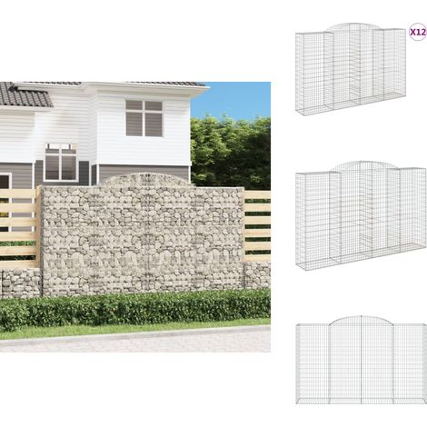 Gabionen mit Hochbogen 12 Stk 300x50x180/200cm Verzinktes Eisen - Gabionen - Gartendeko - Gartenzubehör - Zaun - Sichtschutz (1/5)