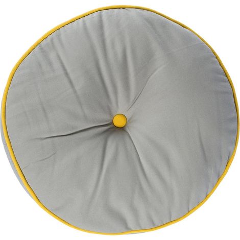 HOMESCAPES Grey and Yellow Round Floor Cushion