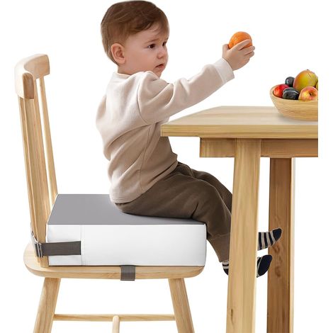Rehausseur de chaise enfant flexible lavable démontable portable PU, siège surélevé avec 2 boucles de sécurité antidérapantes, coussin de rehausseur pour maison et voyage (1/5)