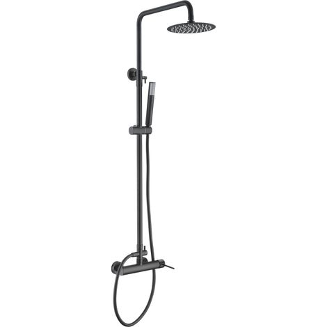 IMEX Duschsäule aus Edelstahl S304 und verchromtem Messing extraflacher antikalk Duschkopf Ø20 cm ausziehbare Stange 95–1325 cm verstellbare Halterung Keramikcartusche 35 mm schwarzmatter Messin (1/2)