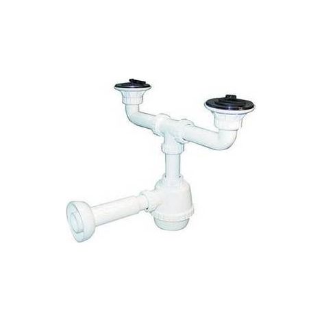 SIPHON PVC 2 VOIES AVEC BONDE POUR PORCELAINE AVEC MANCHON Dimensions : 1"1/4