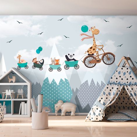 Papier peint panoramique préencollé animaux dans les montagnes scandinaves H 250 x L 360 cm (1/5)
