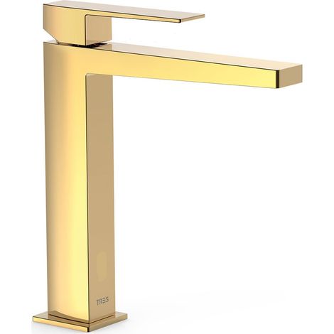 TRES 20210303OR SLIM Grifo Monomando Caño Alto para Lavabo Color Oro 24K - ref: 20210303OR