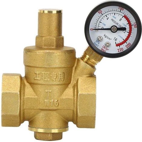 DN25 Régulateur Reducteur de Pression d\'eau Réglable, Vanne de Réduction de Pression d\'eau en Laiton + Manomètre Jauge de Pression d\'eau (1/4)