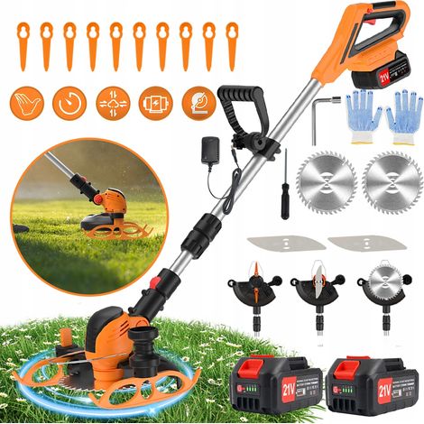Débroussailleuse électrique sans fil, alimentée par batterie 21 V (2 batteries 2,0 Ah), coupe-bordures 2 en 1 pour jardin, pelouse et arbustes. (1/5)