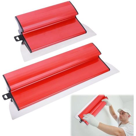 Spatule Enduit Lissage Set, Lame à Lisser en Acier Inoxydable Béton Lisseuse Enduit Couteau à Enduire, Manche en Forme de Z, pour le Plâtrage de Plafond et Mur (25 Cm+40 Cm) (A)