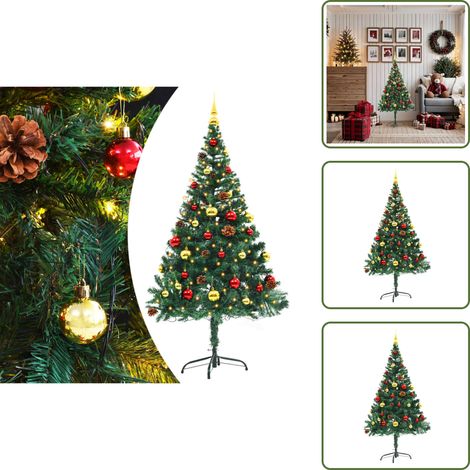 The Living Store Künstlicher Weihnachtsbaum mit Beleuchtung & Kugeln Grün 150 cm - Weihnachtsbaum mit Beleuchtung (1/5)