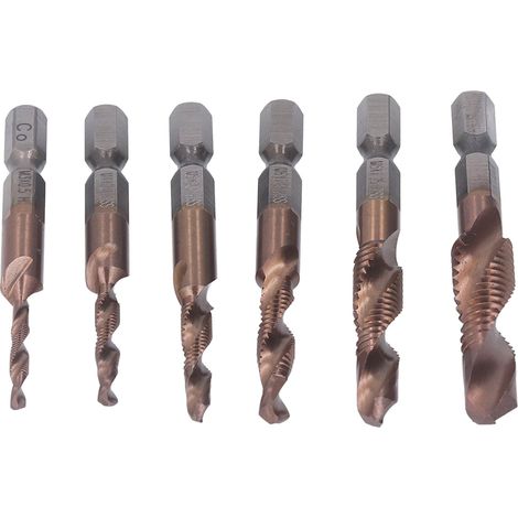 6x HSS-Titan-Dichtungsbohrer M3 M4 M5 M6 M8 M10 Sechskantschaft Gewindebohrer Stahl (1/5)
