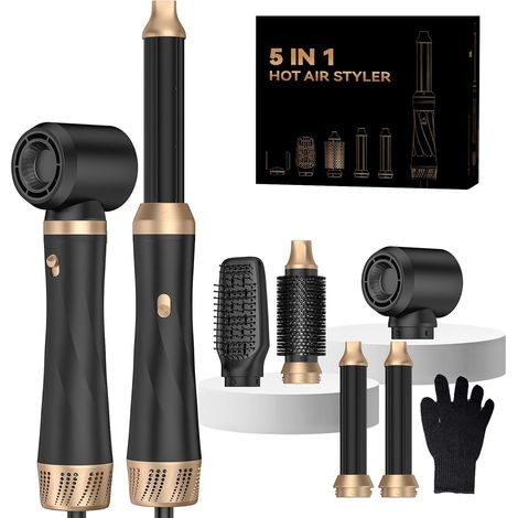 5 in 1 Hair Brush with Blower Brush, Round Brush, Curling Iron and Straightening Brush in 1000W Power and 3 Temperature Levels for Airstyler Volume (1/5)