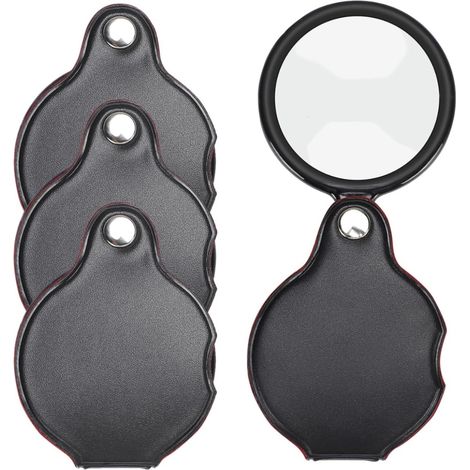 Small 10X magnifying glass, 4 mini folding pocket magnifiers with rotating protective case