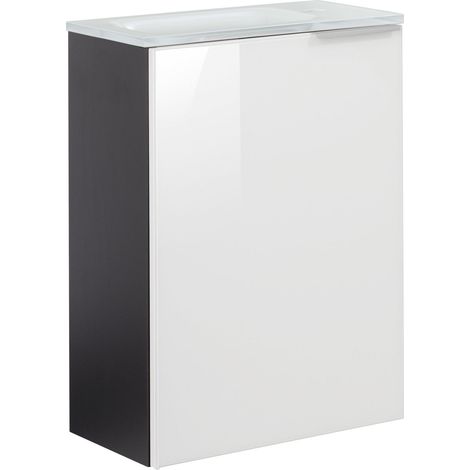 Fackelmann KARA SBC Gäste-WC Set 2 Teile – Waschtischunterschrank in Anthrazit mit Glasfront Weiß mit Waschbecken aus Glas in Weiß  – Waschbeckenunterschrank schmal – Türanschlag links – 45 cm breit"- (1/5)