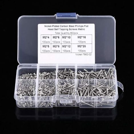 Vis à bois affleurantes croisées - MICH - 800 pièces - M2 - 8 tailles de 4 à 20 mm - Filetages tranchants (1/4)
