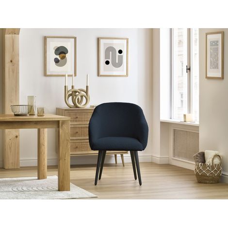 BOBOCHIC - Chaise SOPHIE tissu bouclette et pieds scandinaves noirs Bleu foncé (1/5)