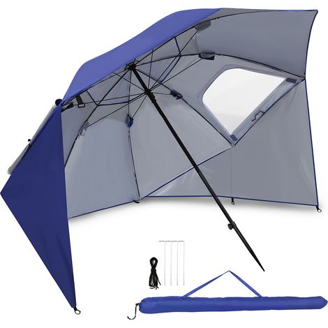 Jiubiaz Ombrellone da spiaggia e giardino 2 in 1 UV50+, altezza 210 cm, diametro 220 cm, resistente a vento e pioggia, per 2–4 persone