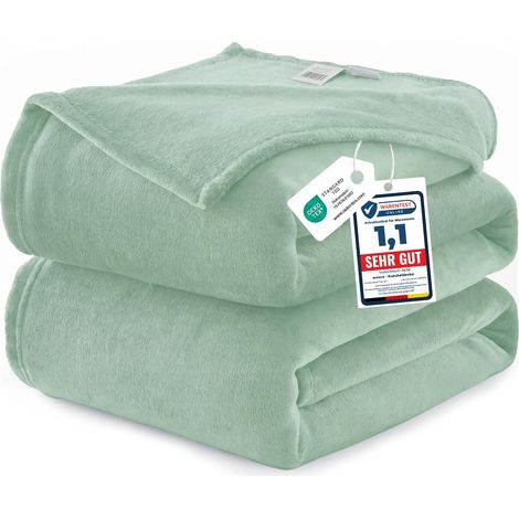 Plaid Couverture Polaire Flanelle en Microfibre, Jeté de Canapé 220x240 Vert Clair, Couverture lit Jete de Canape 2 Personnes, Plaid Fourrure Grand Chaud et Doux en Peluche, 240x220 (1/5)