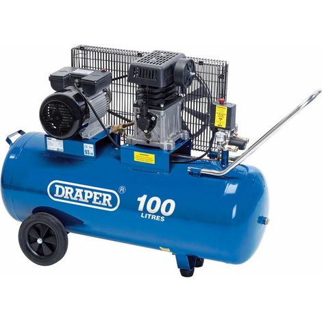 Draper 100L Belt-Driven Electric Air Compressor with 2.2kW (3HP) Motor, Oil-Lubricated, 8.1 CFM, 230V (1/2)