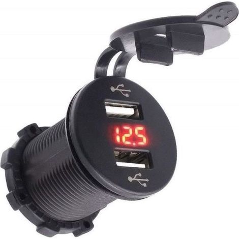 4. 2A Prise USB Voiture 2 Ports Chargeur avec 12v Voltmètre pour Bateau (Rouge)-Ywey (1/4)