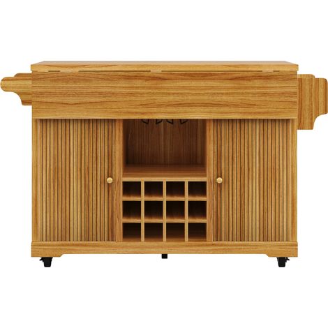 Isola da cucina mobile multifunzione con ripostiglio e portabottiglie, marrone scuro, MODENUIT (1/5)